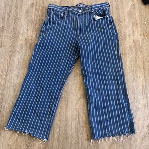 Wide leg cropped striped jeans.